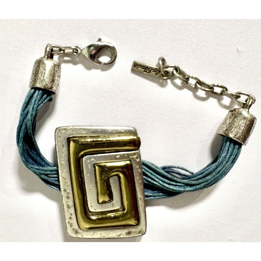 Vtg By Rania Mixed Metal Bracelet Greek Key With Multi strand Ropes Boho Ethnic